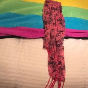 Pink Floral Tassel Scarf